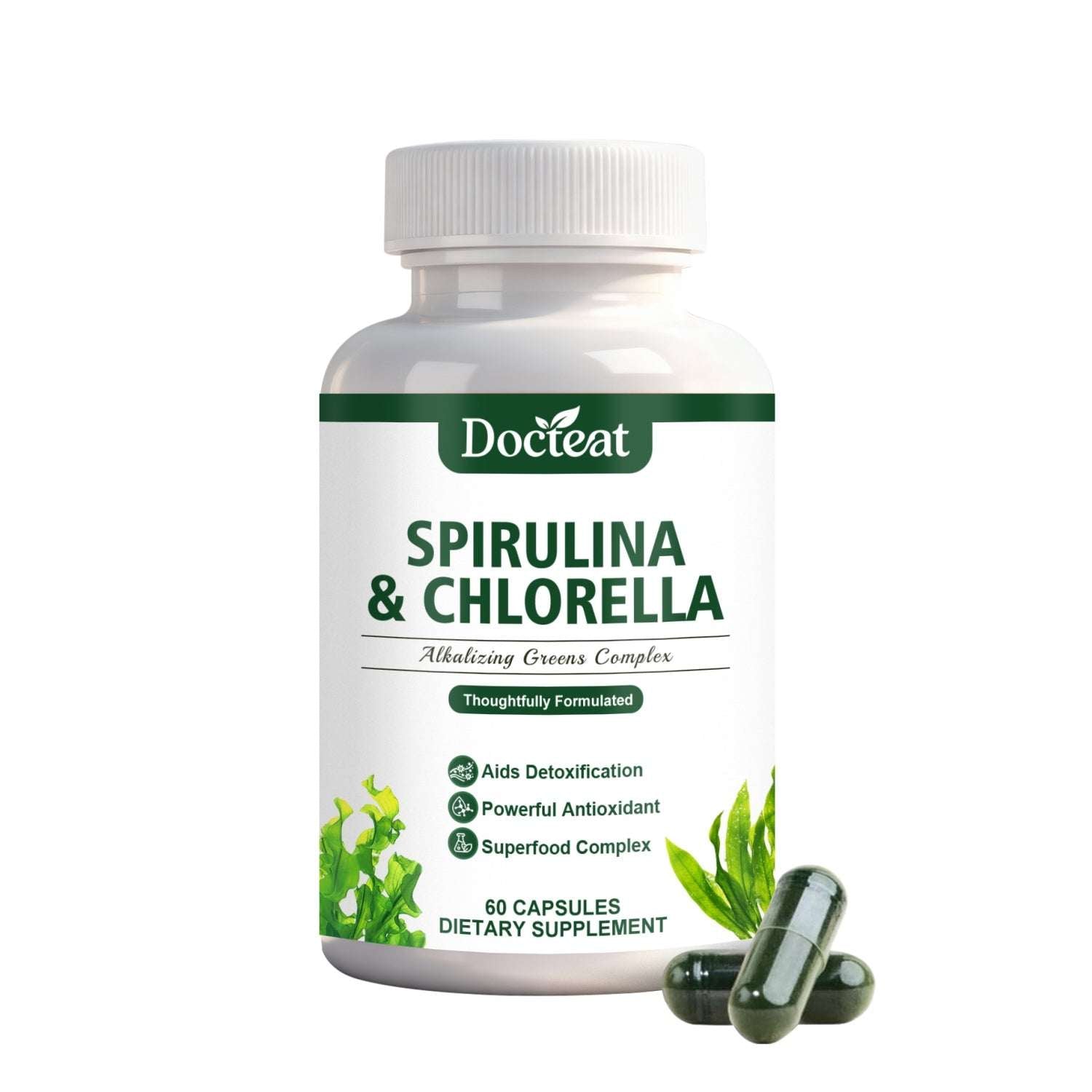 Spirulina and chlorella supplement capsules