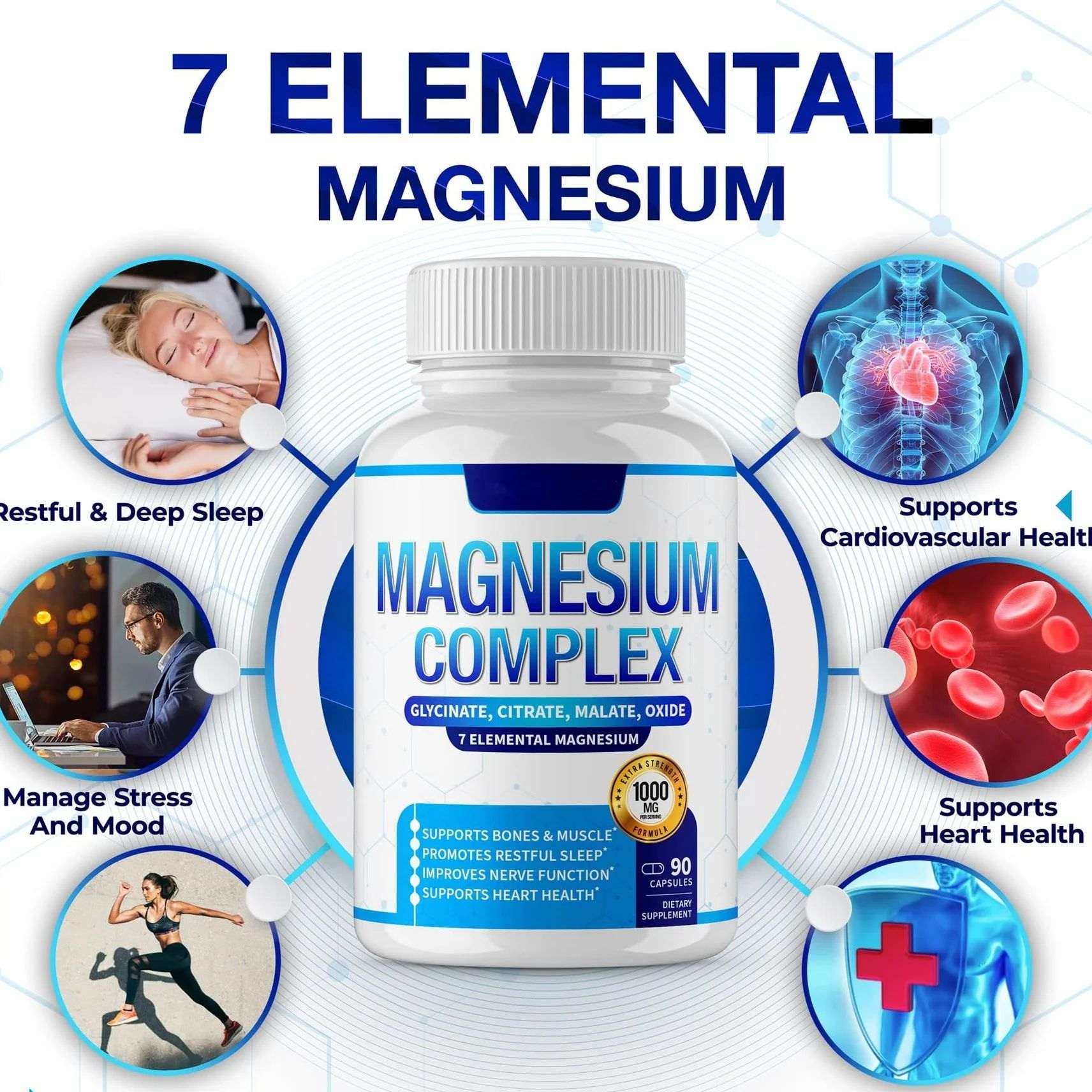 Magnesium Complex 1000mg Dietary Supplement Capsules