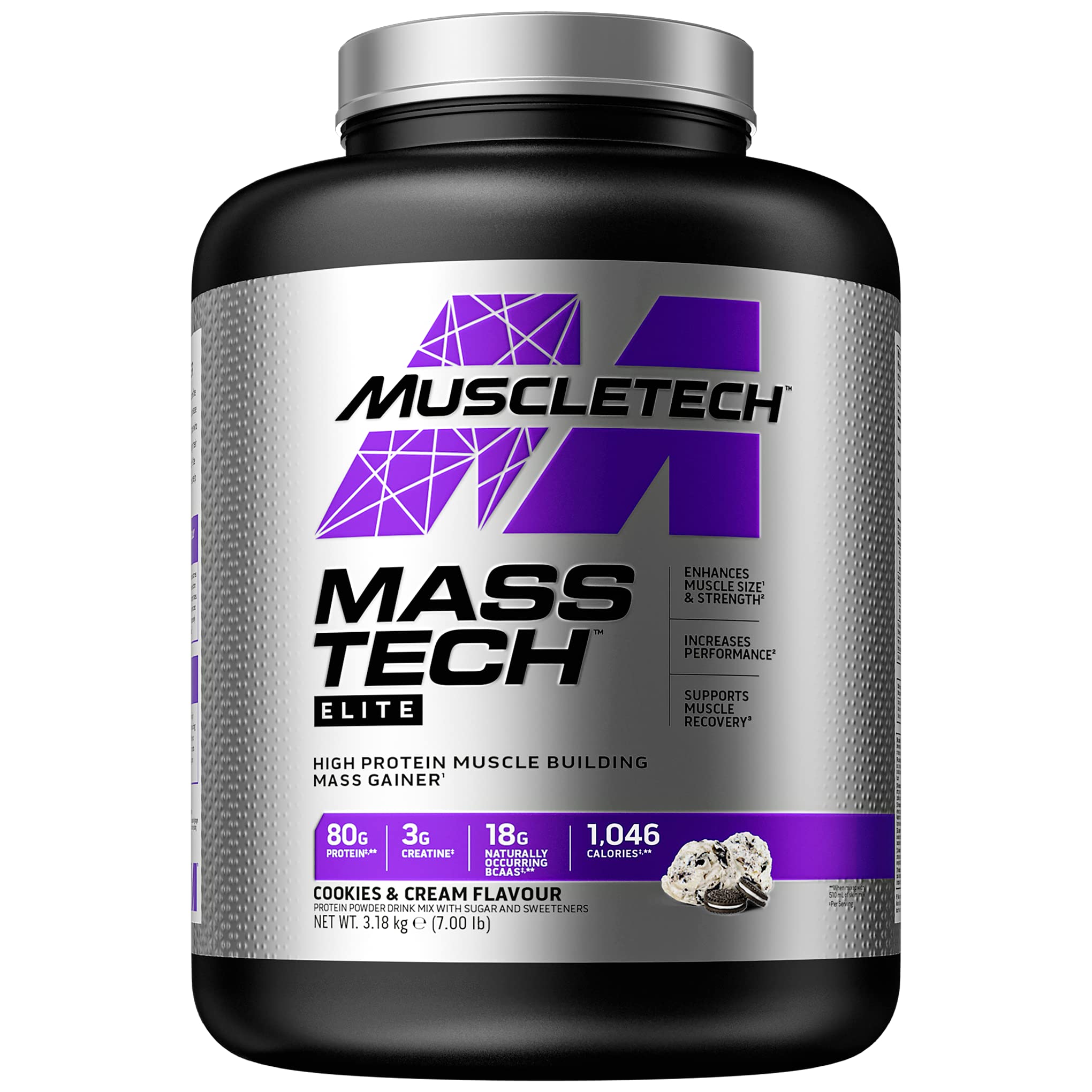 Mass Gainer Protein Powder MuscleTech Mass-Tech Mass Gainer Whey Protein Powder + Muscle Builder Protein Powder Creatine Supplements Cookies and Cream 7 lbs (Package May Vary)